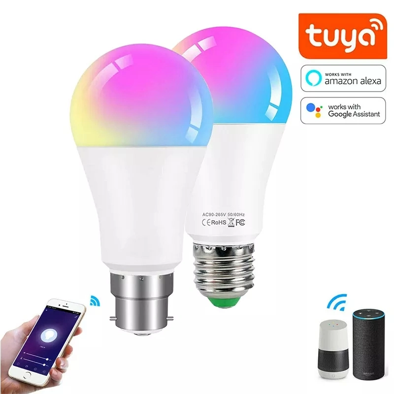 OEM Packing A60 5W 6W 7W 9W 10W 12W 15W 18W 20W E27 B22 Tuya WiFi+Bluetooth Control Dimmable LED Interior Smart Intelligent Bulb with 2700K 4000K 6500K and RGB