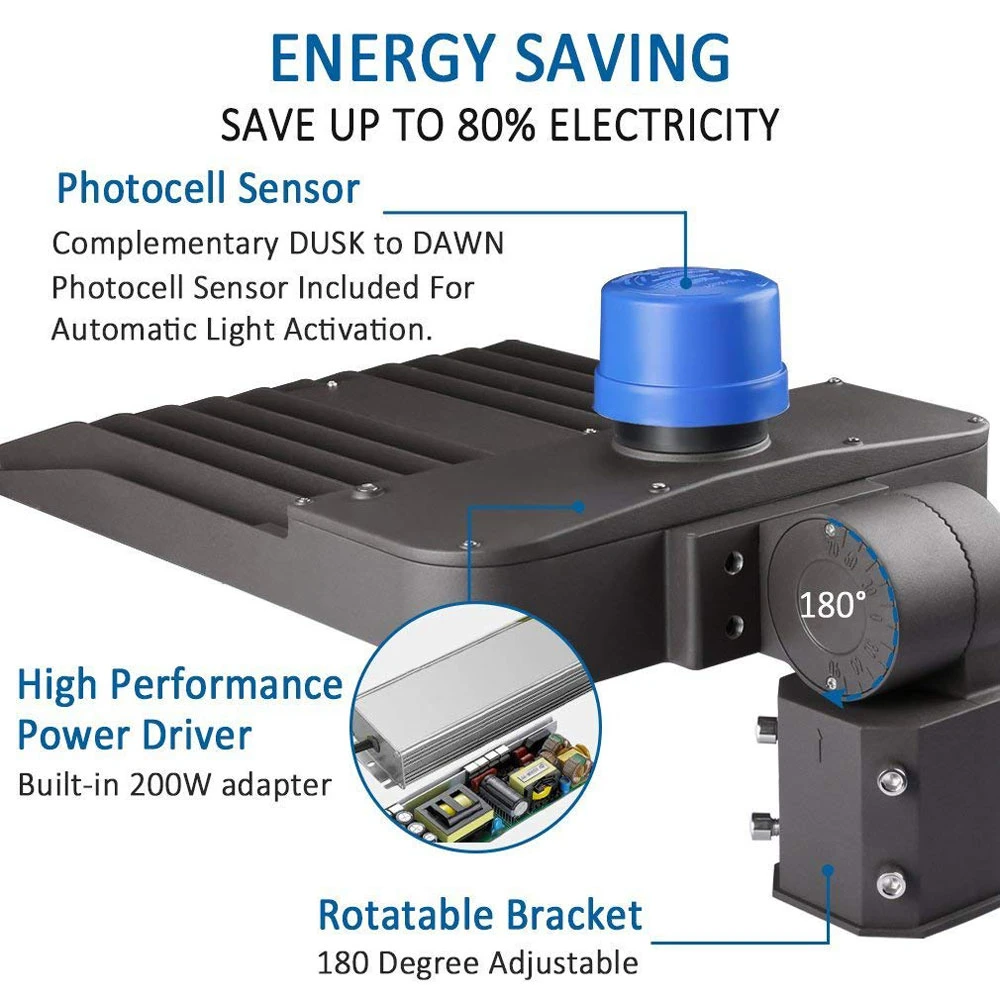 Adjustable Outdoor Lighting Fixture LED Shoebox Parking Lot Light USA Warehouese Post-Top Area Fixtures 100W 150W 200W 250W 300W