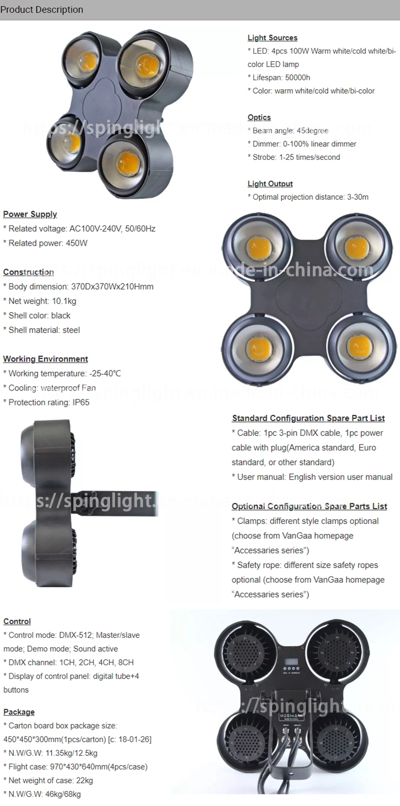 IP65 4 Eyes LED Blinder Lights 400W COB Cool and Warm White for DJ Disco Party Stage Light