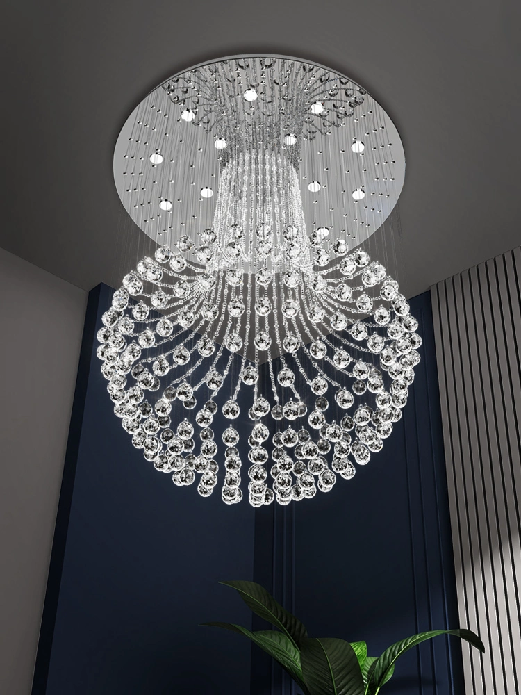 Lustre crystal Modern Stair Chandelier Ceiling Light Luxury Gold Crystal Round Rain Drop LED Chandelier Pendant Light