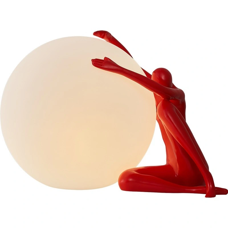 Nordic Modern Art Sculpture, Creative Desk Lamp, Living Room, Bedroom, Hotel, Abstract Humanoid Holding Ball, Vertical Decoration, Lighting Fixture