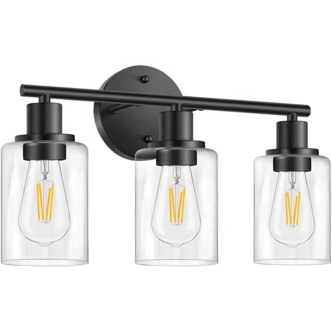 Bathroom Vanity Light Fixtures 3 Lights Wall Sconce Black with Clear Glass Shade for Bedroom Living Room Hallway Kitchen