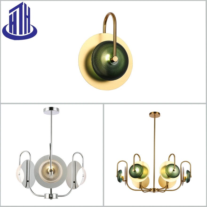 3/6-Lights Brass/Chrome/Black Flowing Light Green Glass Luxury Ceiling Lighting (7011)