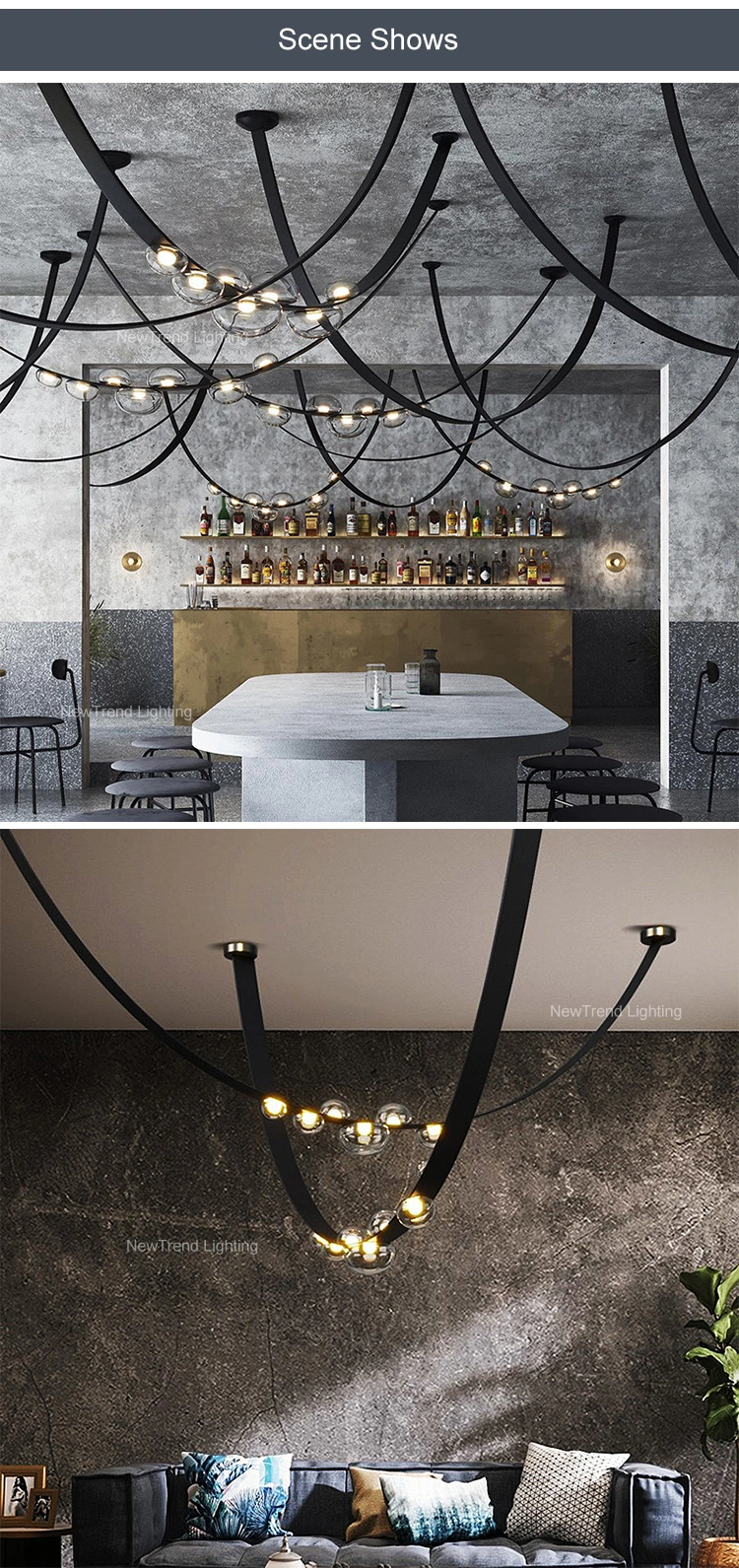 Contemporary Style Living Room Custom Lighting Leather LED Chandelier Pendant Lamp