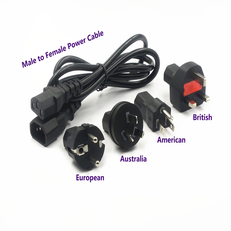 UL/VDE 1M 2M 3M 5M 14 16 18AWG 250V 2.5A 10A 15A Male to Female IEC 60320 C5 C7 C14 C13 Extension Cable AC Power Cord with UK EU AU US Schuko Swiss South Africa