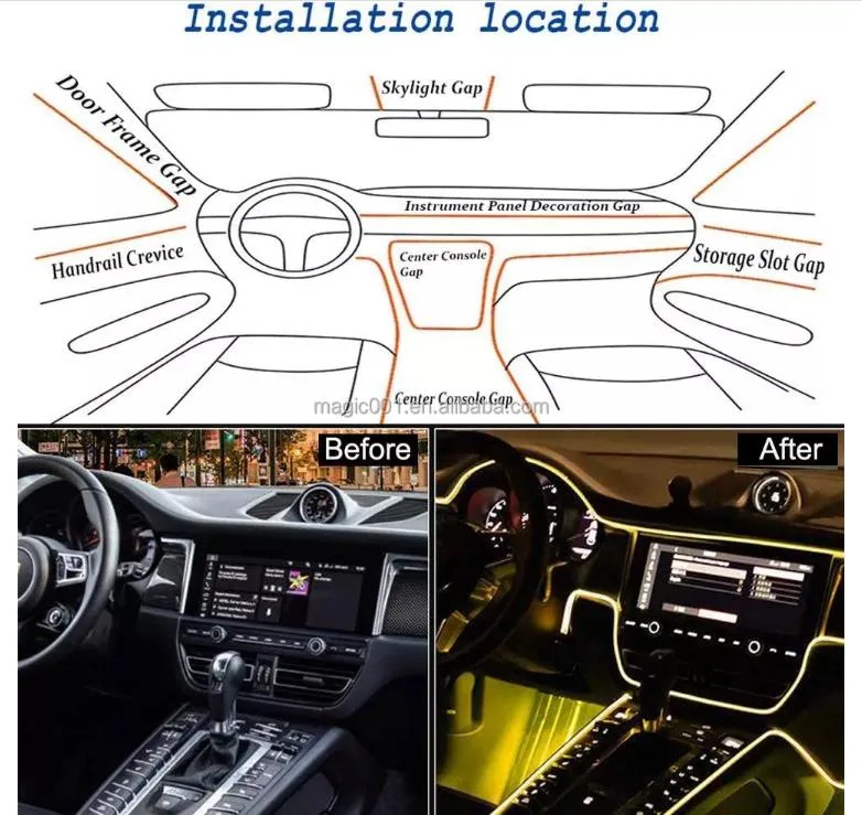 Custom Kit Car Interior Acrylic LED Strip Atmosphere Lamp APP Control Wireless Ambient Lighting for Car Doors Handle