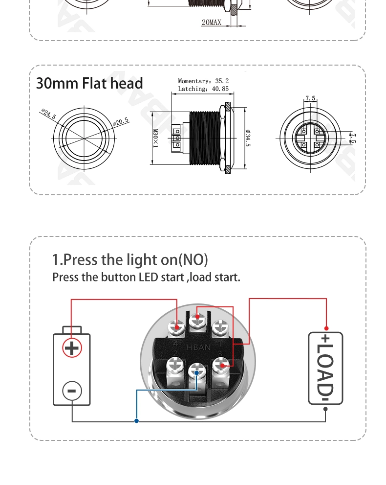 DOT Illuminated Flat Round Head on off Power Symbol Ring LED Screw Terminal Metal Switch