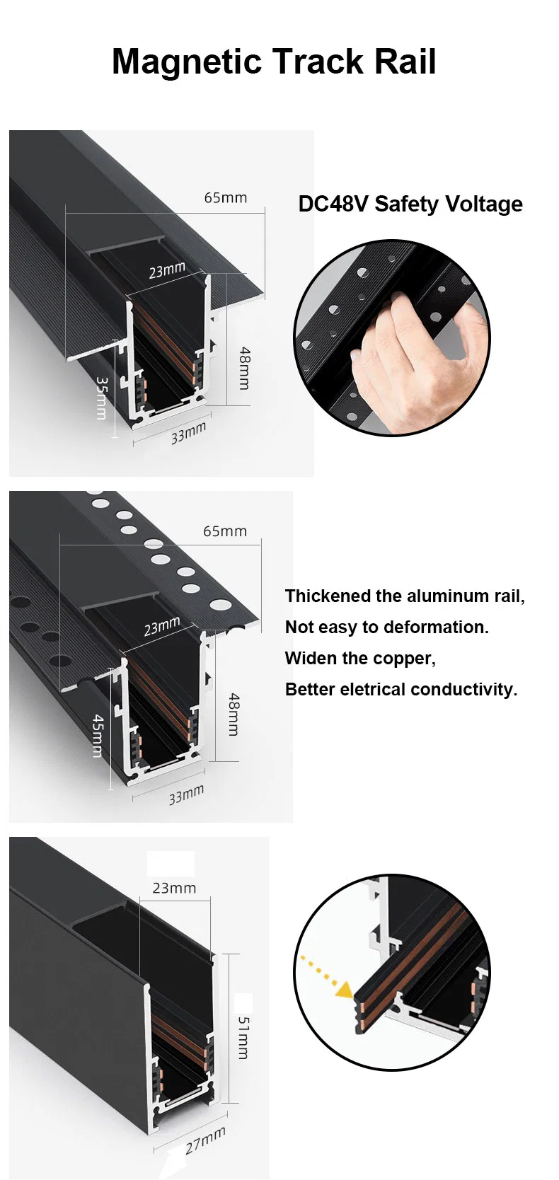 DC48V LED Interior Lighting Low Voltage LED Track Magnetic Track Light