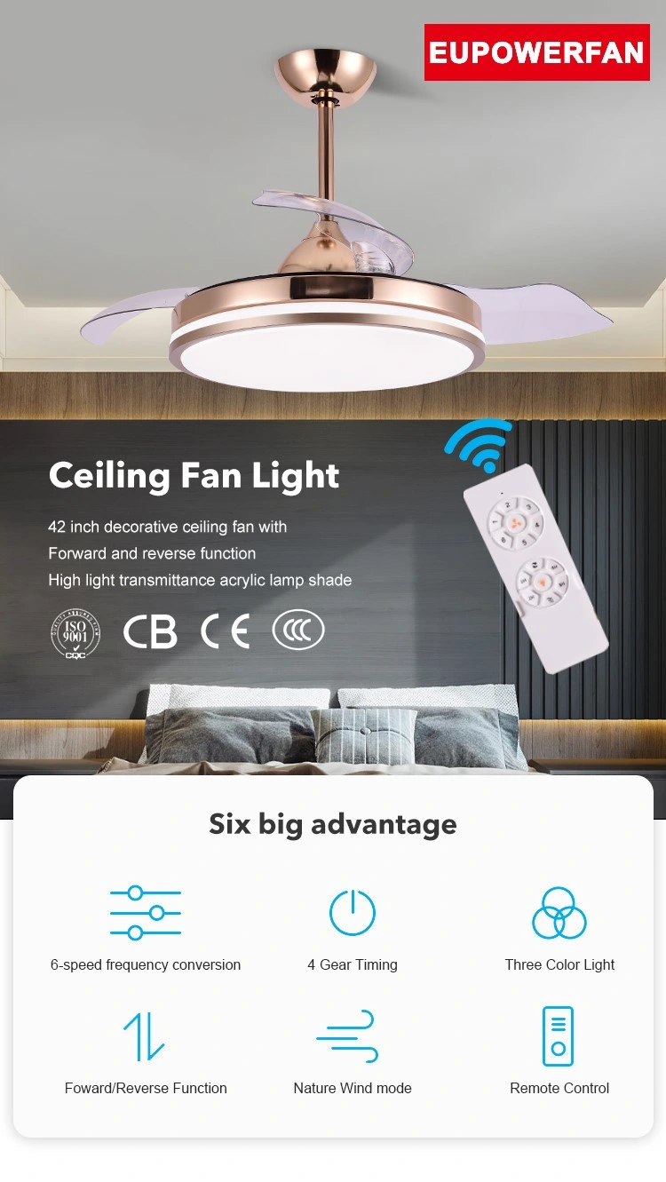 Energy Saving Electric Ceiling Fan Lamp DC Motor Remote Control Modern Mute Ceiling Fan with Light