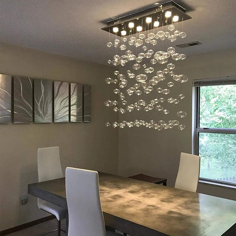 Home Decoration LED Indoor Lighting Interior Glass Ball Raindrop Dining Room Chandelier Light Fixture