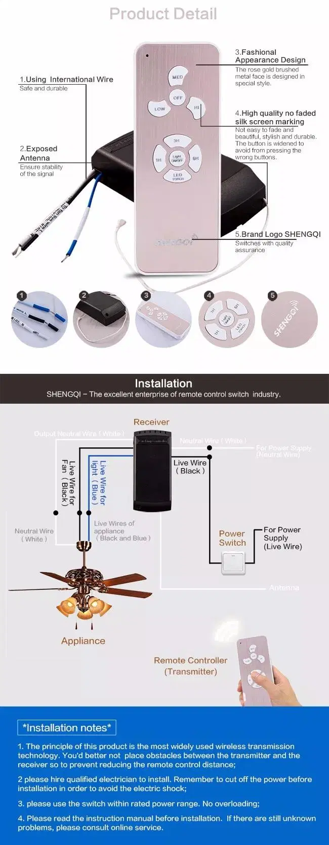 Basic Customization High Quality RF Wireless Universal Remote Control Electric Switch