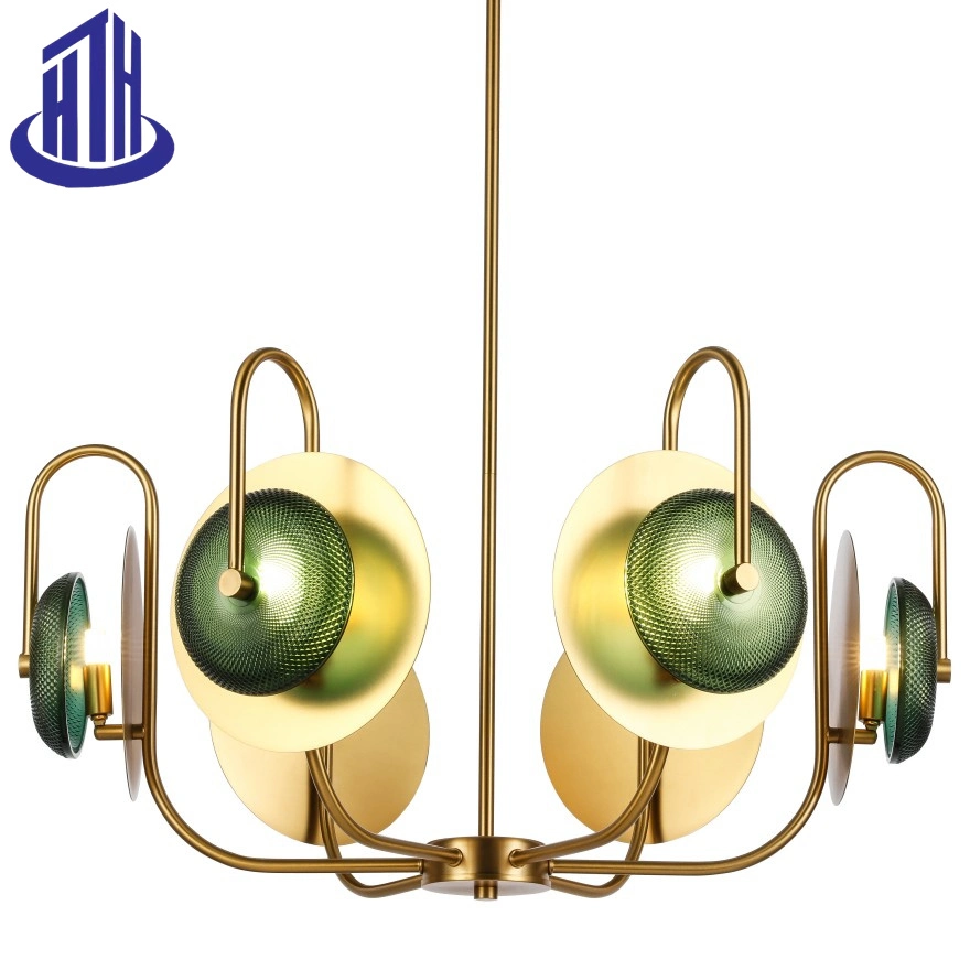 3/6-Lights Brass/Chrome/Black Flowing Light Green Glass Luxury Ceiling Lighting (7011)