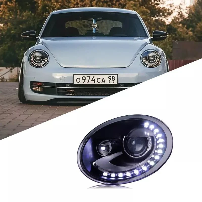 Suitable for 13-18 VW Beetle Headlight Assembly Retrofitting LED Daytime Running Light Bifocal Lens Xenon Headlight Full LED Auto Lamp