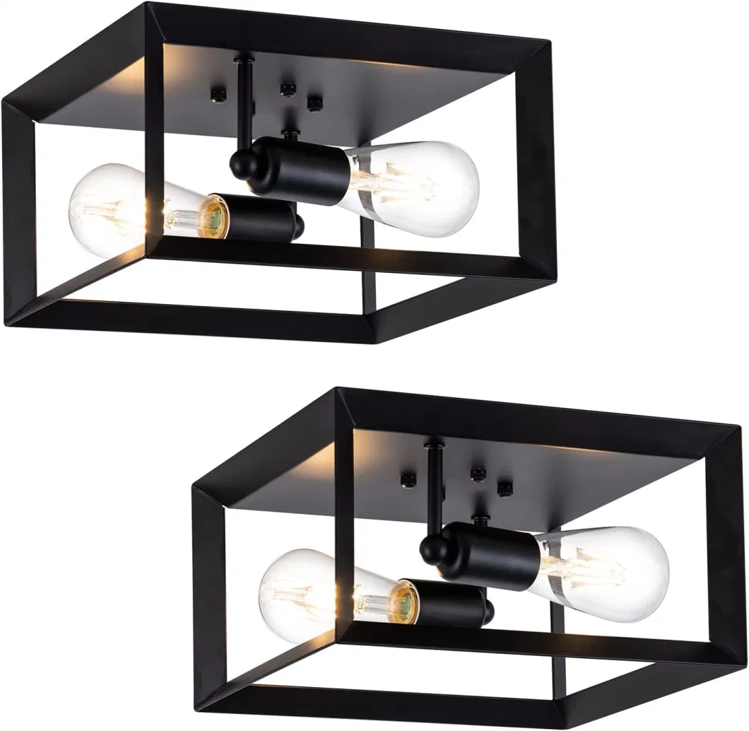 Semi Flush Mount Ceiling Light Fixture Black 11&quot; Modern Industrial Square Metal Ceiling Light Farmhouse Lighting Ceiling for Kitchen Island Living Room