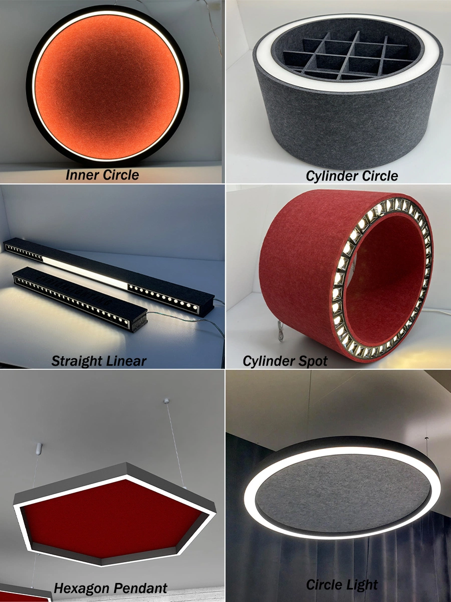 Office Shop Store Acoustic Lighting Cylinder Ring LED Linear Light Sound-Absorbing Lighting Solution