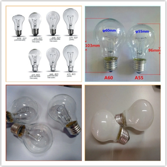 A55 Incandescent Light Bulbs PC+Aluminum Body Clear Glass 40W 240V Ce RoHS