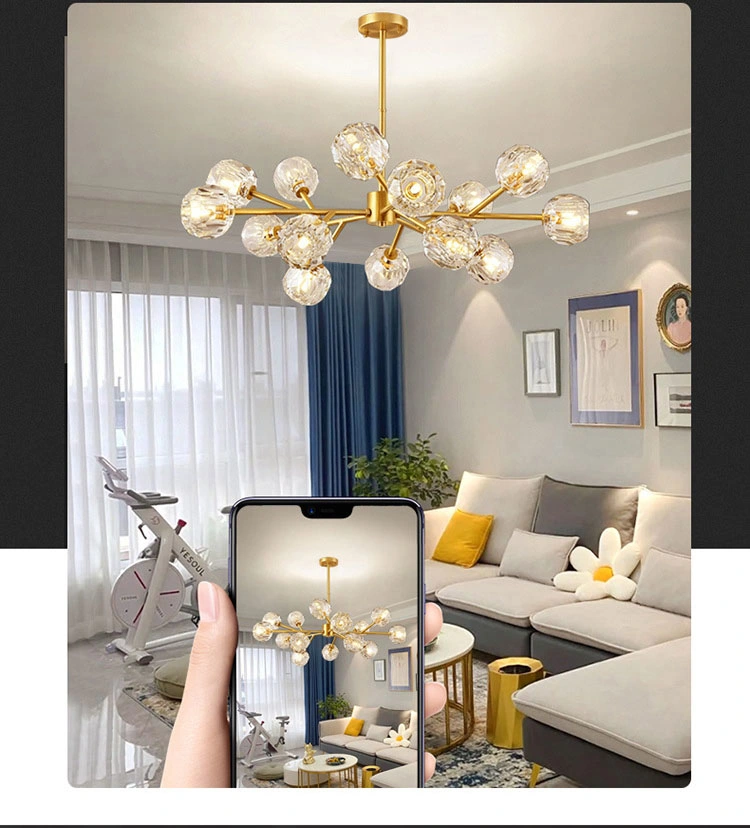 Nordic Luxury Warm Modern Decorative Crystal Metal Hanging Chandelier Pendant Light Contemporary Lighting for Bed Room