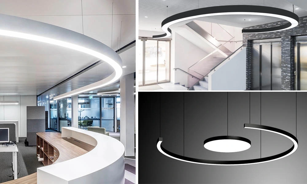 60X80mm Round/Curve/Oval Shape LED Linear Light with Suspension Ceiling Mounted for Modern Office Reception