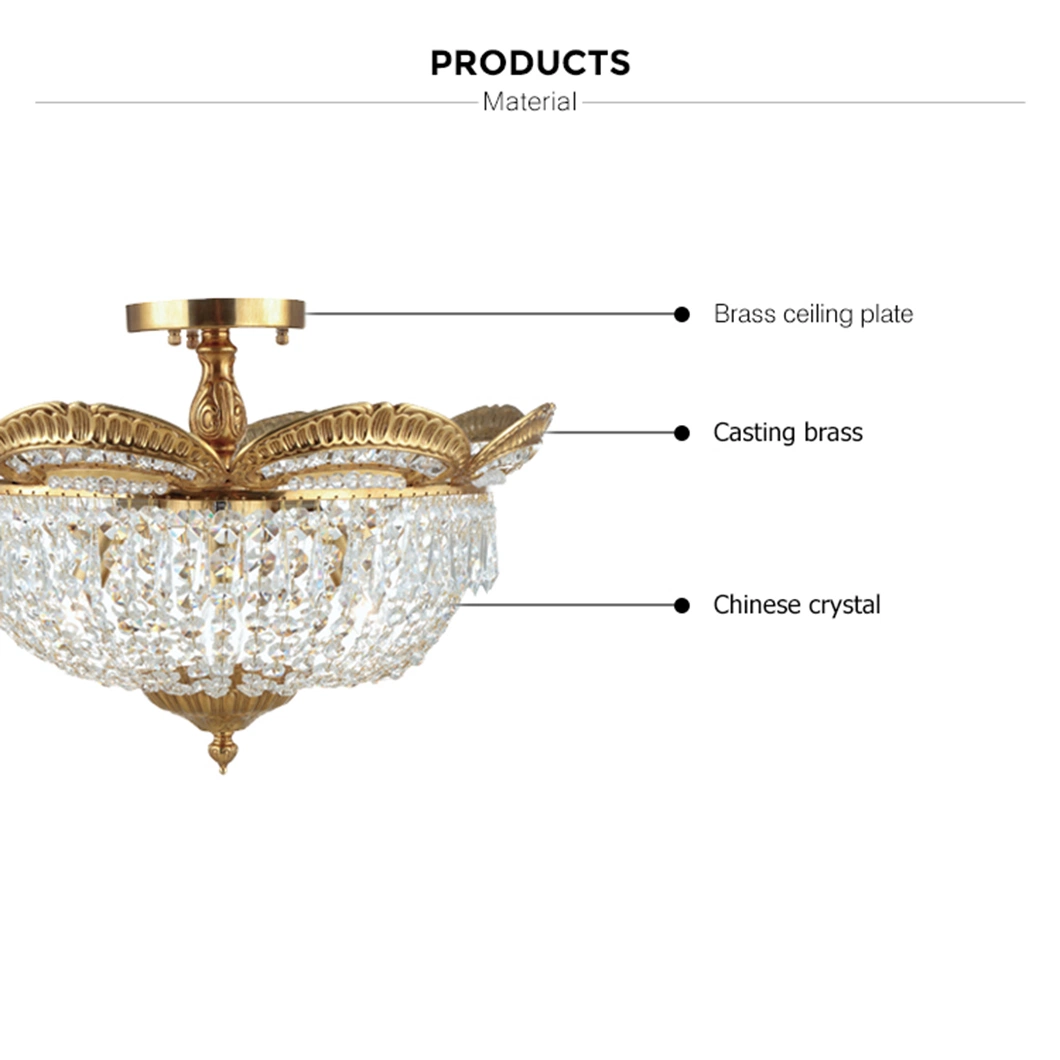 Nice Design European Decorative Classic 4-Light Copper Semi-Flush Mount Ceiling Lights OEM ODM