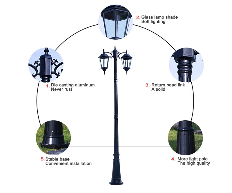 Modern 2m 3m Pole Lamp Electric Garden Vintage LED Pathway Outdoor Lighting