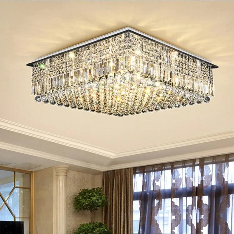Lighting Decoration Square Flush Mouted Ceiling Light Modern Luxury Rectangle Clear Crystal Ceiling Lamp Fixture for Bedroom