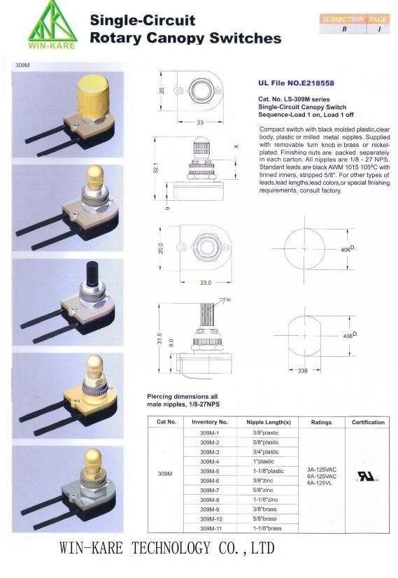 Lighting Built-in on-off Rotary Switch with UL Certificate E218558