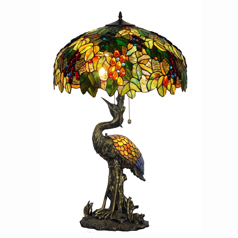 Stained Glass Art Deco Home Decorative Large Chinese Birds Tiffany Vintage Table Lamp (WH-TTB-13)