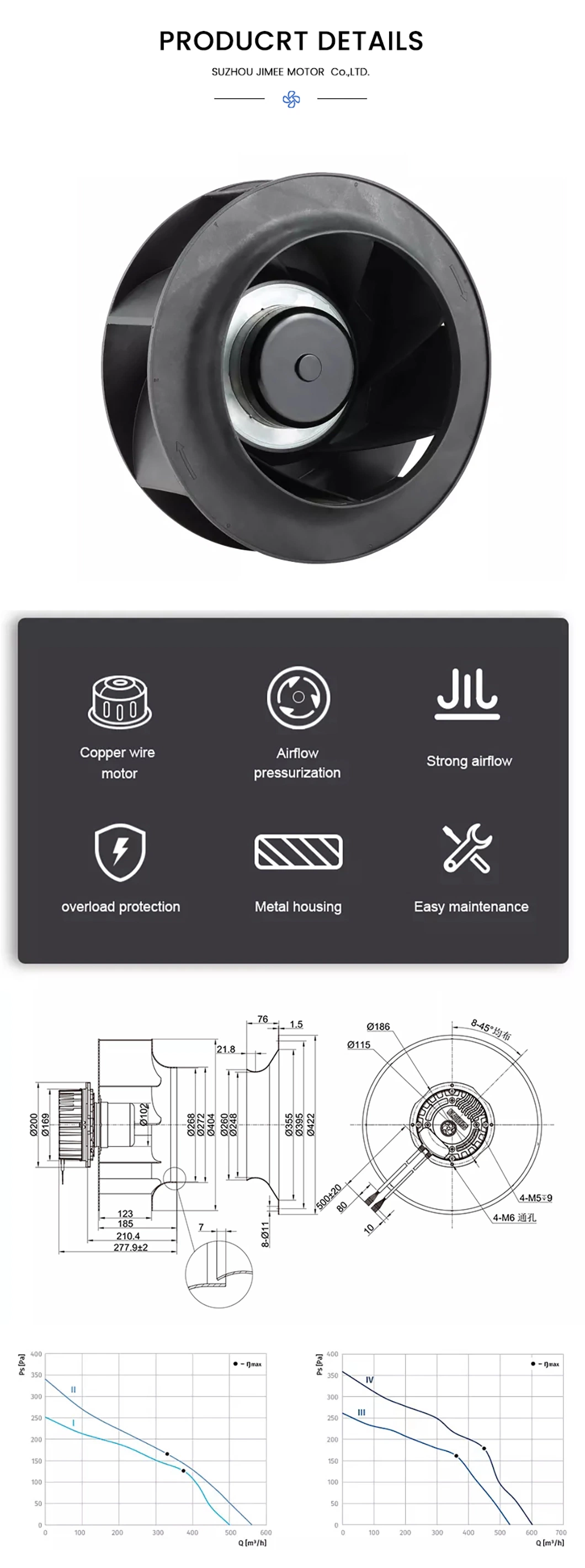 Jimee Motor China Debris Blower Manufacturer Jm310/70d4b2 149 (W) Rated Power DC Centrifugal Fans Used Commercial Fans Centrifugal HVAC Fans for Air Ventilation