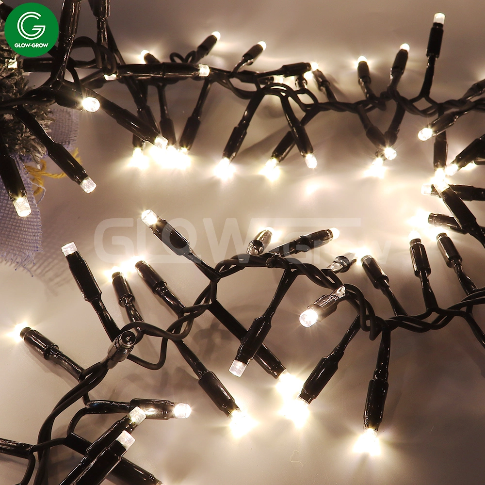 IP65 Black White Rubber Cable Christmas LED Cracker Cluster Fairy Holiday String Light for Outdoor Mall Street Event Wedding Window House Use