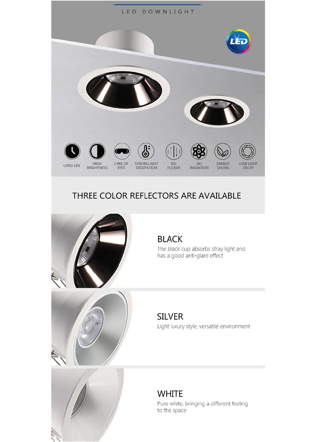 Factory Selling IP44 65 68 AC 170-240V Dotless COB or SMD Anti Dazzle Ambient Down Lighting