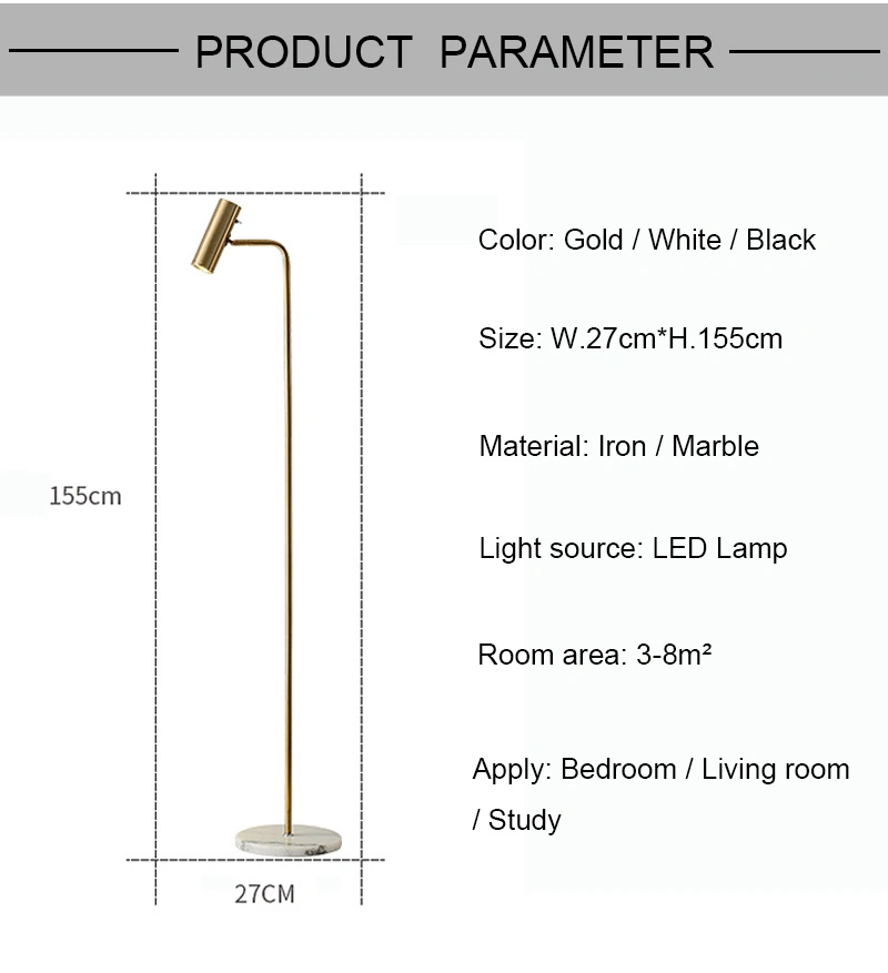 Modern Minimalist Floor Lamp Gold/Black/White Foyer Bedroom Office Metal Lighting Fixture (WH-MFL-11)