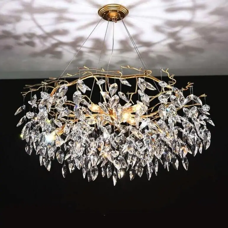 Modern Lighting Decoration Home Design Golden Luxury Crystal Branch LED Chandelier Light Fixture for Living Room Dining Room