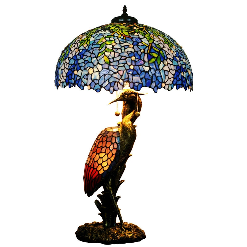 Stained Glass Art Deco Home Decorative Large Chinese Birds Tiffany Vintage Table Lamp (WH-TTB-13)