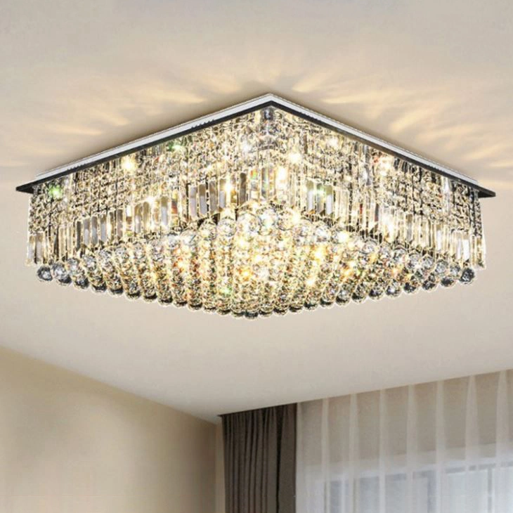 Lighting Decoration Square Flush Mouted Ceiling Light Modern Luxury Rectangle Clear Crystal Ceiling Lamp Fixture for Bedroom