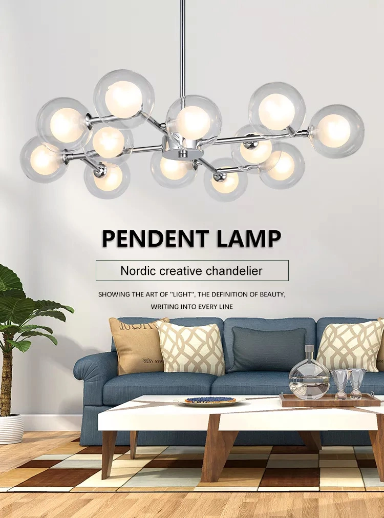 12-Lights Indoor Pendant Light Fixture with Clear Glass Shade for Living Room, Bedroom and Kitchen, Modern Ceiling Pendant Lighting