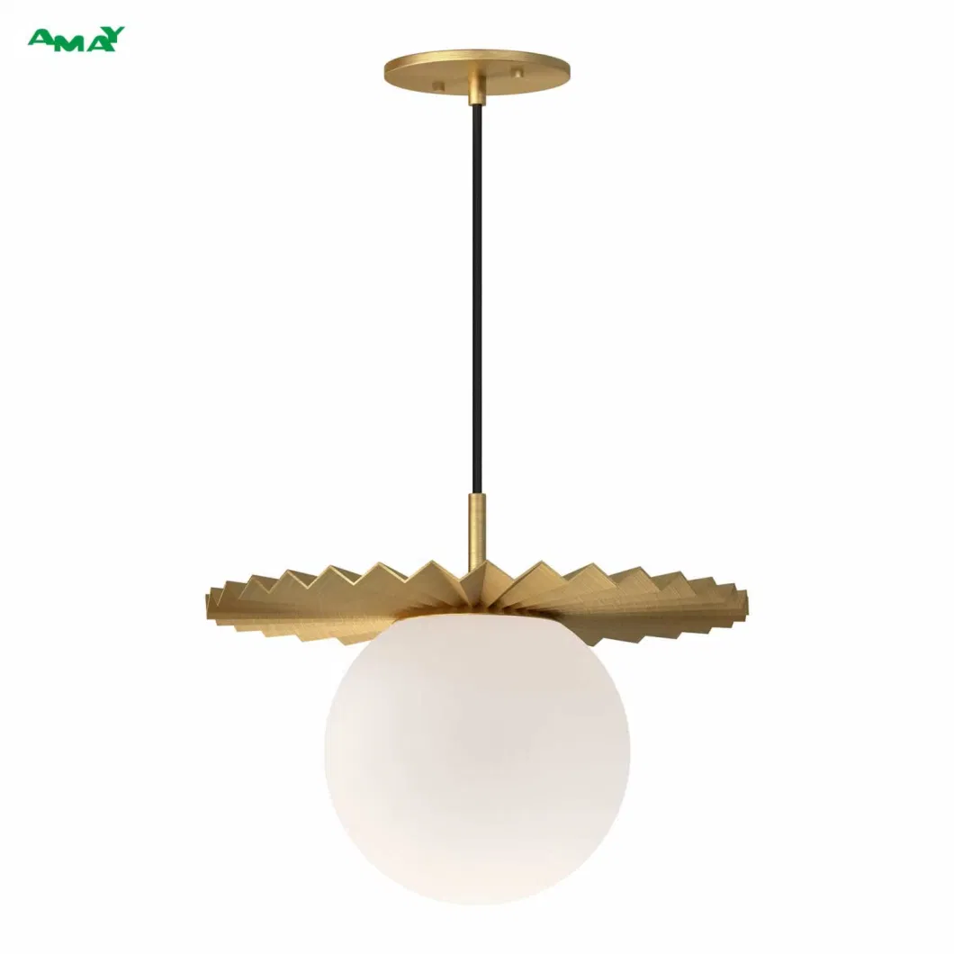 Black Pleated Disk and Ample-Sized Opal Glass Globe Hanging Flush Mount Ceiling Light