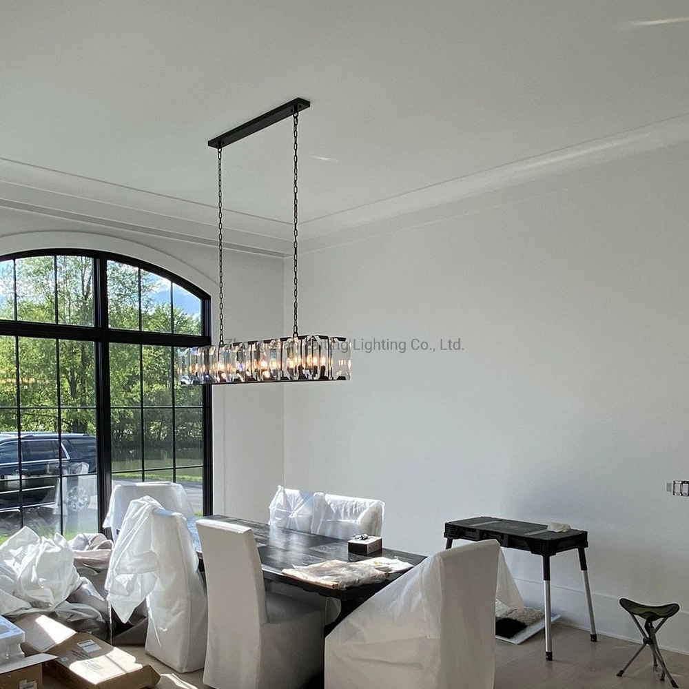 Loft Harlow Crystal Rectangular Chandelier 60&quot; Crystal Prisms Light LED Vintage Restaurant crystal Dining Lighting