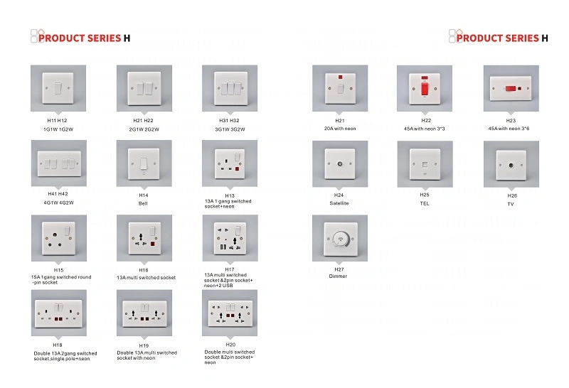 1 Gang 2 3 Pin Multi Switched Socket Outlet with Neon and USB