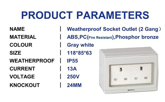 IP55 Weatherproof Socket Outlet 13A Double Unswitched with Shutter