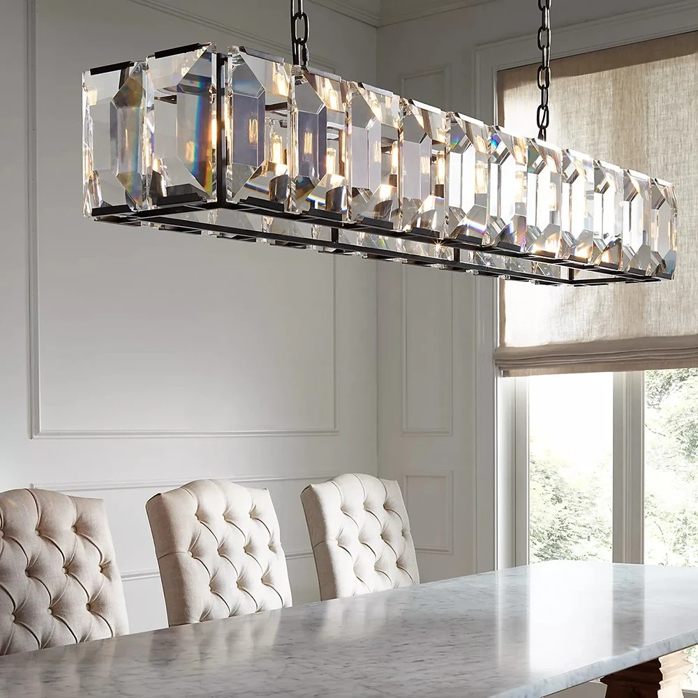 Nordic Grey Color Industry Designer Line Crystal Dining Room Chandelier Pendant Light Decoration Lighting Fixture