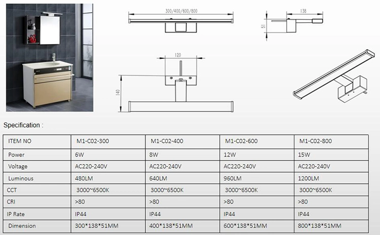 Factory Custom Vanity Bathroom Light Bar Interior Lighting Fixtures