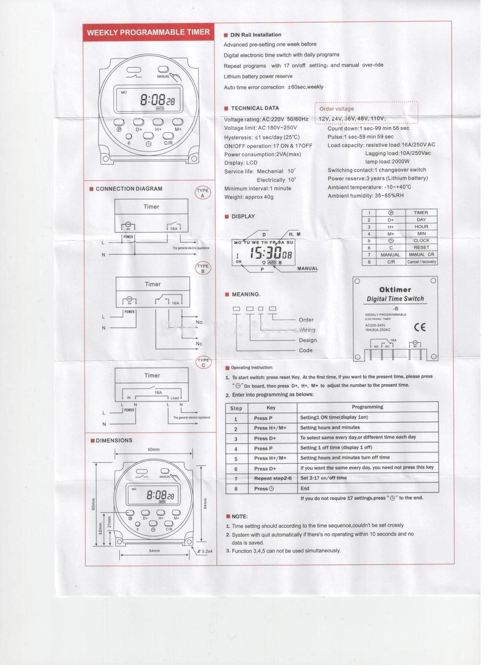 Oktimer Digital Timer Switch Cn101A