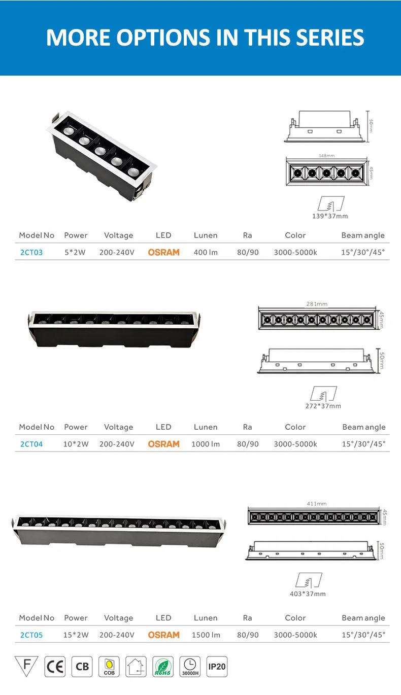 1 2 3 4 5 9 10 15 Head 3030 Office LED Linear Lighting Fixture