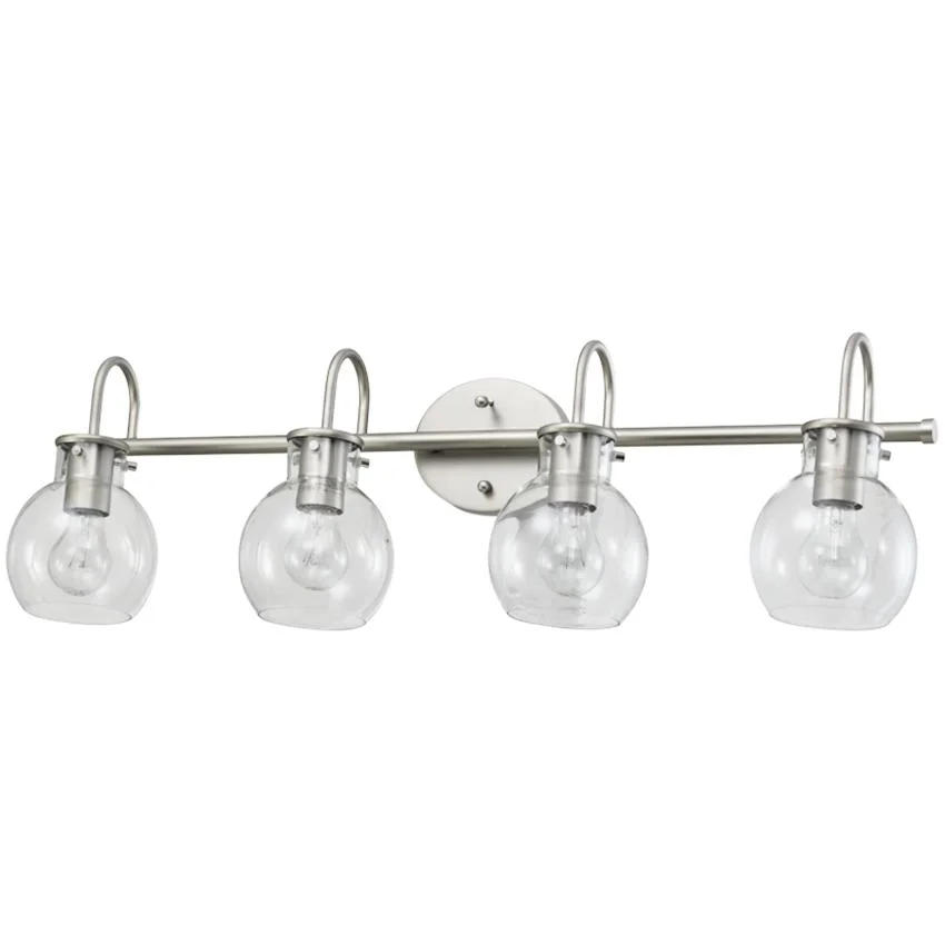 4 Lite Brushed Nickel Vanity Light with Clear Globes (YX-2070-04-6922)