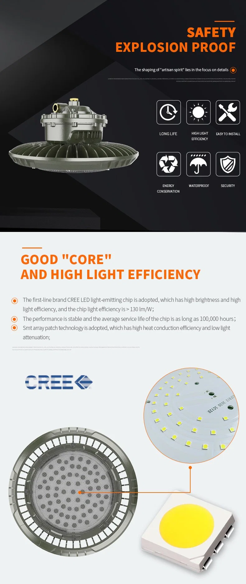 Ohbf8235 Warehouse LED Explosion Proof High Bay Lighting Suitable for Hazardous Zone1 and Zone2 Area, IP66 120lm/W with Atex Certificate