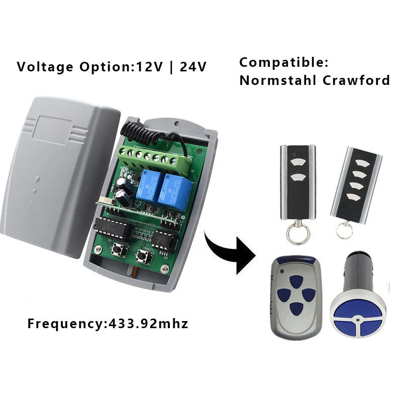 433MHz 12V/24V Universal Wireless Remote Control Switch for Fixed Code and Rolling Code Remote Control Receiver