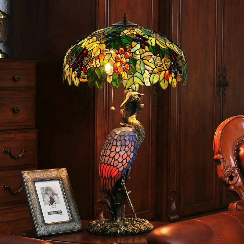 Stained Glass Art Deco Home Decorative Large Chinese Birds Tiffany Vintage Table Lamp (WH-TTB-13)