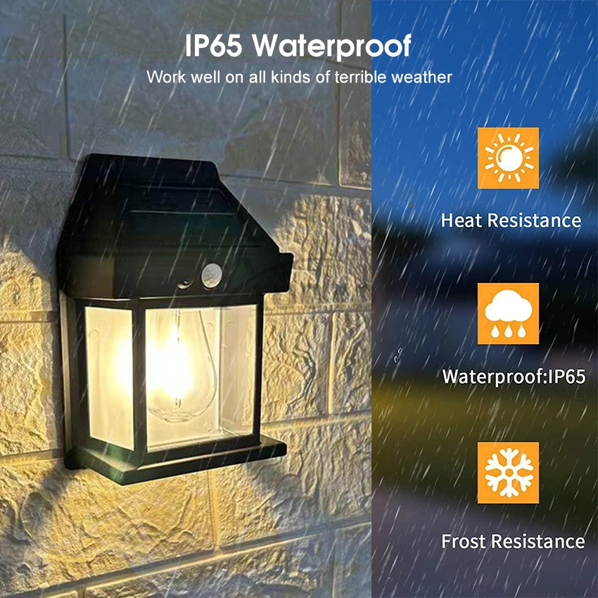 Solar Tungsten Wall Light Wireless Dusk to Dawn Motion Sensor LED Wall Sconce IP65 Waterproofs