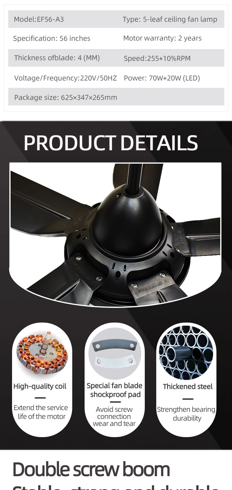 Efan a Series Manufacturer of 56inch Industrial Ceiling Fans with Lights