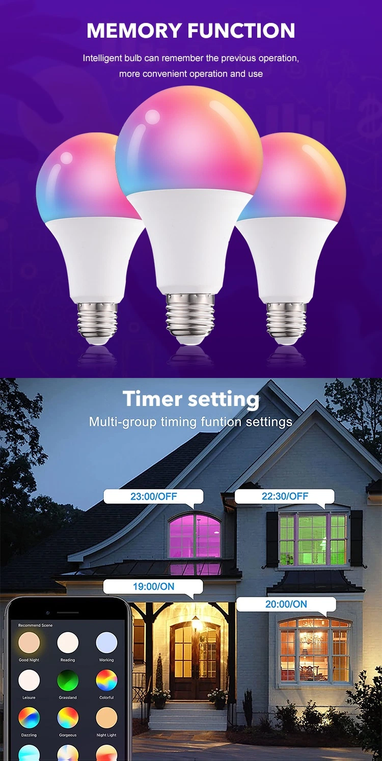 Fxpot New Design WiFi Connect Tuya Smart Bulb Light RGB Dimming B22 E26 E27 10W LED Smart Bulb